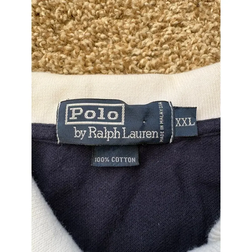 Vintage Polo Ralph Lauren Striped Polo w/ Crest Embroidery Mens Size XXL Navy